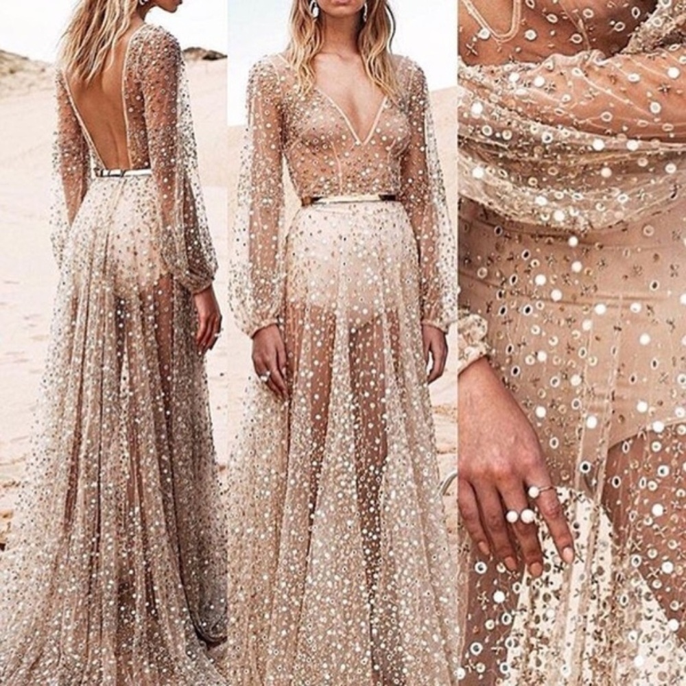 Sheer sequin beach cover-up dress